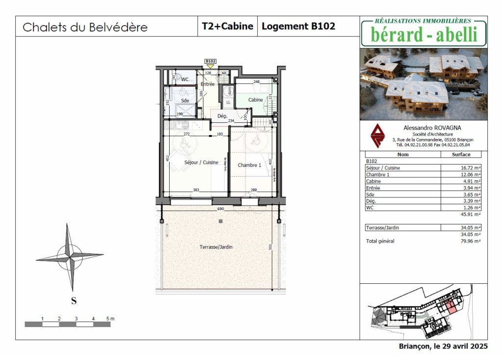 APPARTEMENT T2 + CABINE A VENDRE - ST CHAFFREY - 45.91 m2 - 405�000�&euro;